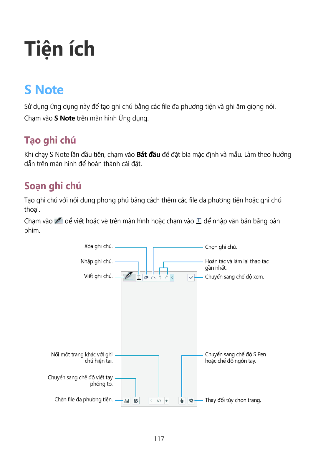 Samsung SM-N9000ZKEXXV, SM-N9000WDEXXV, SM-N9000ZWEXXV, SM-N9000ZIEXXV manual Tạo ghi chú, Soạn ghi chú, 117 