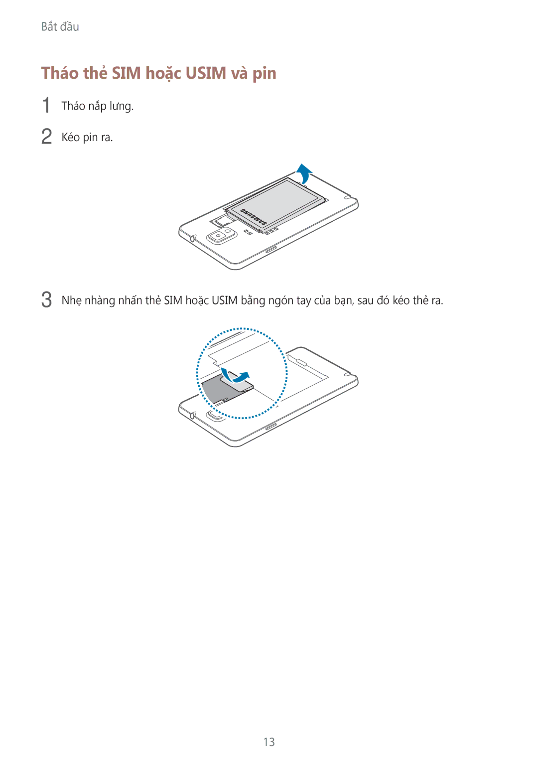 Samsung SM-N9000ZKEXXV, SM-N9000WDEXXV, SM-N9000ZWEXXV, SM-N9000ZIEXXV manual Tháo thẻ SIM hoặc Usim và pin 
