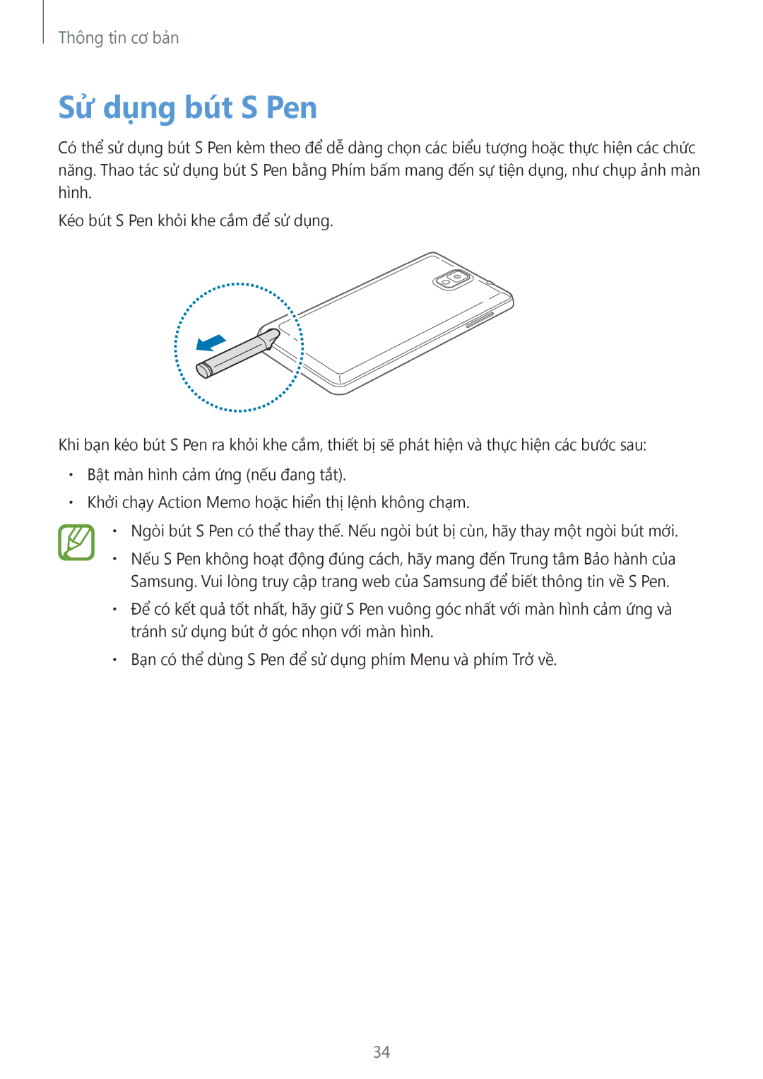 Samsung SM-N9000ZWEXXV, SM-N9000WDEXXV, SM-N9000ZKEXXV, SM-N9000ZIEXXV manual Sử dụng bút S Pen 