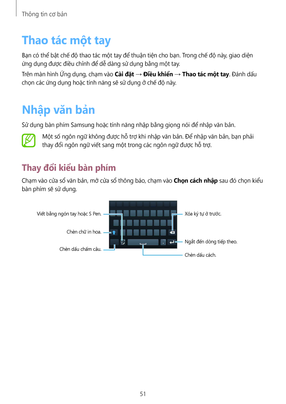 Samsung SM-N9000ZIEXXV, SM-N9000WDEXXV, SM-N9000ZKEXXV manual Thao tác một tay, Nhập văn bản, Thay đổi kiểu bàn phím 
