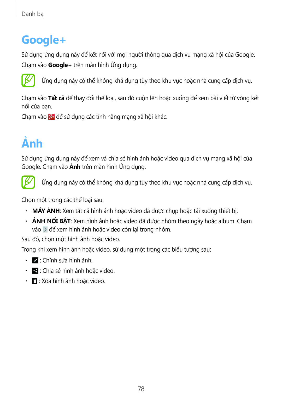 Samsung SM-N9000ZWEXXV, SM-N9000WDEXXV, SM-N9000ZKEXXV, SM-N9000ZIEXXV manual Google+, Ảnh 