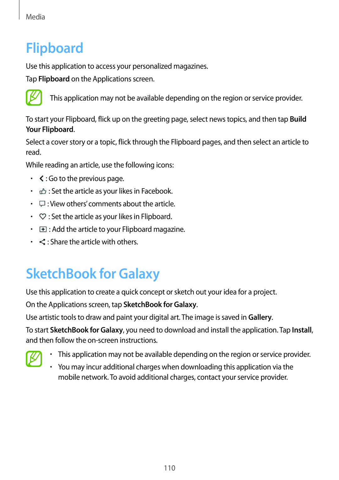 Samsung SM-N9000ZWEXXV, SM-N9000WDEXXV, SM-N9000ZKEXXV, SM-N9000ZIEXXV manual Flipboard, SketchBook for Galaxy 