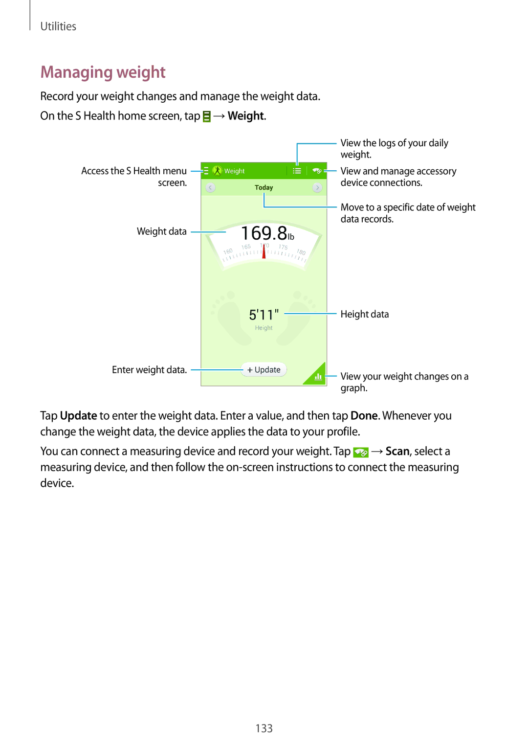 Samsung SM-N9000ZKEXXV, SM-N9000WDEXXV, SM-N9000ZWEXXV, SM-N9000ZIEXXV manual Managing weight 