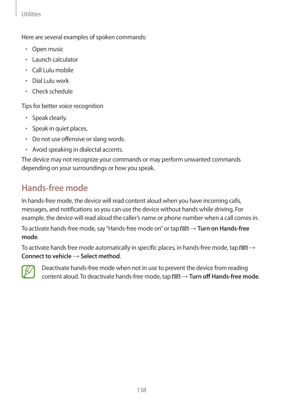 Samsung SM-N9000ZWEXXV, SM-N9000WDEXXV, SM-N9000ZKEXXV, SM-N9000ZIEXXV manual Hands-free mode 