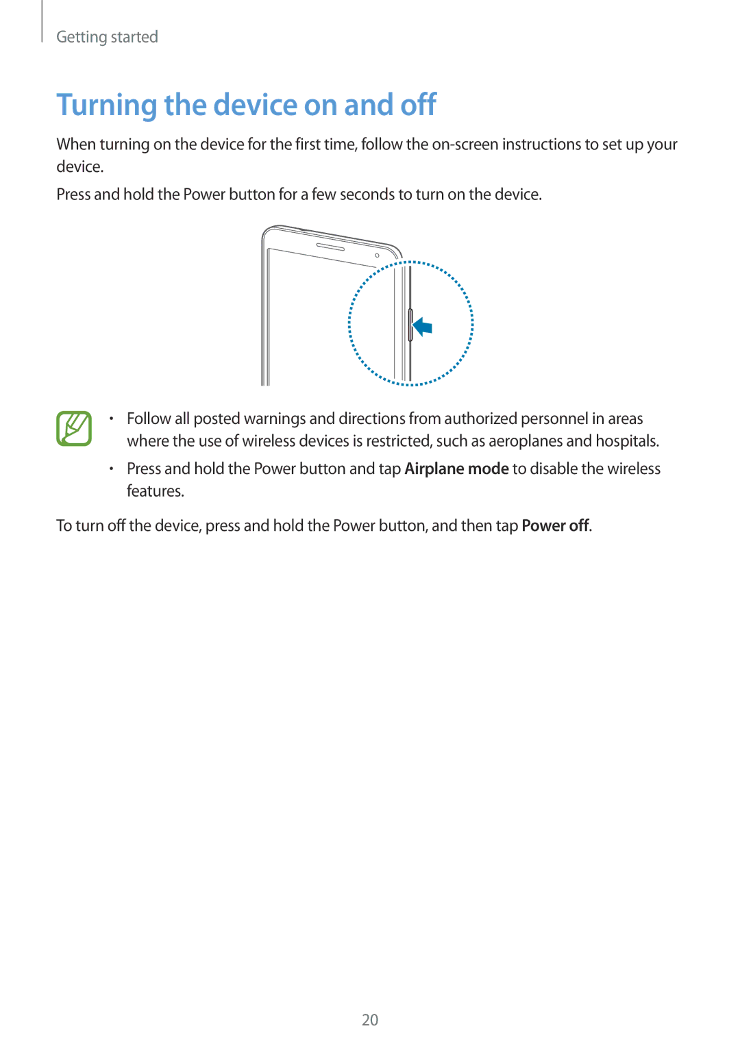 Samsung SM-N9000WDEXXV, SM-N9000ZKEXXV, SM-N9000ZWEXXV, SM-N9000ZIEXXV manual Turning the device on and off 