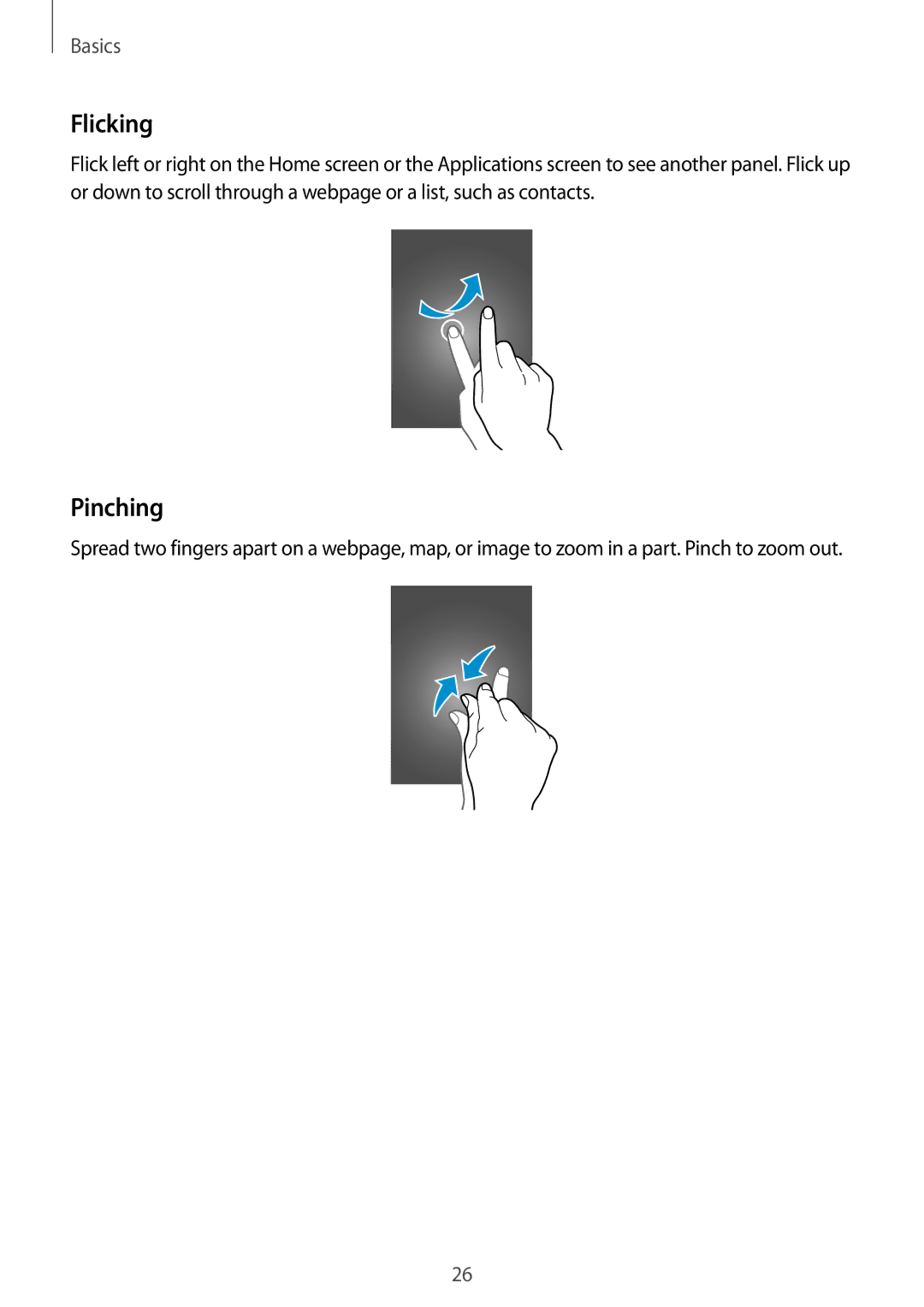 Samsung SM-N9000ZWEXXV, SM-N9000WDEXXV, SM-N9000ZKEXXV, SM-N9000ZIEXXV manual Flicking, Pinching 