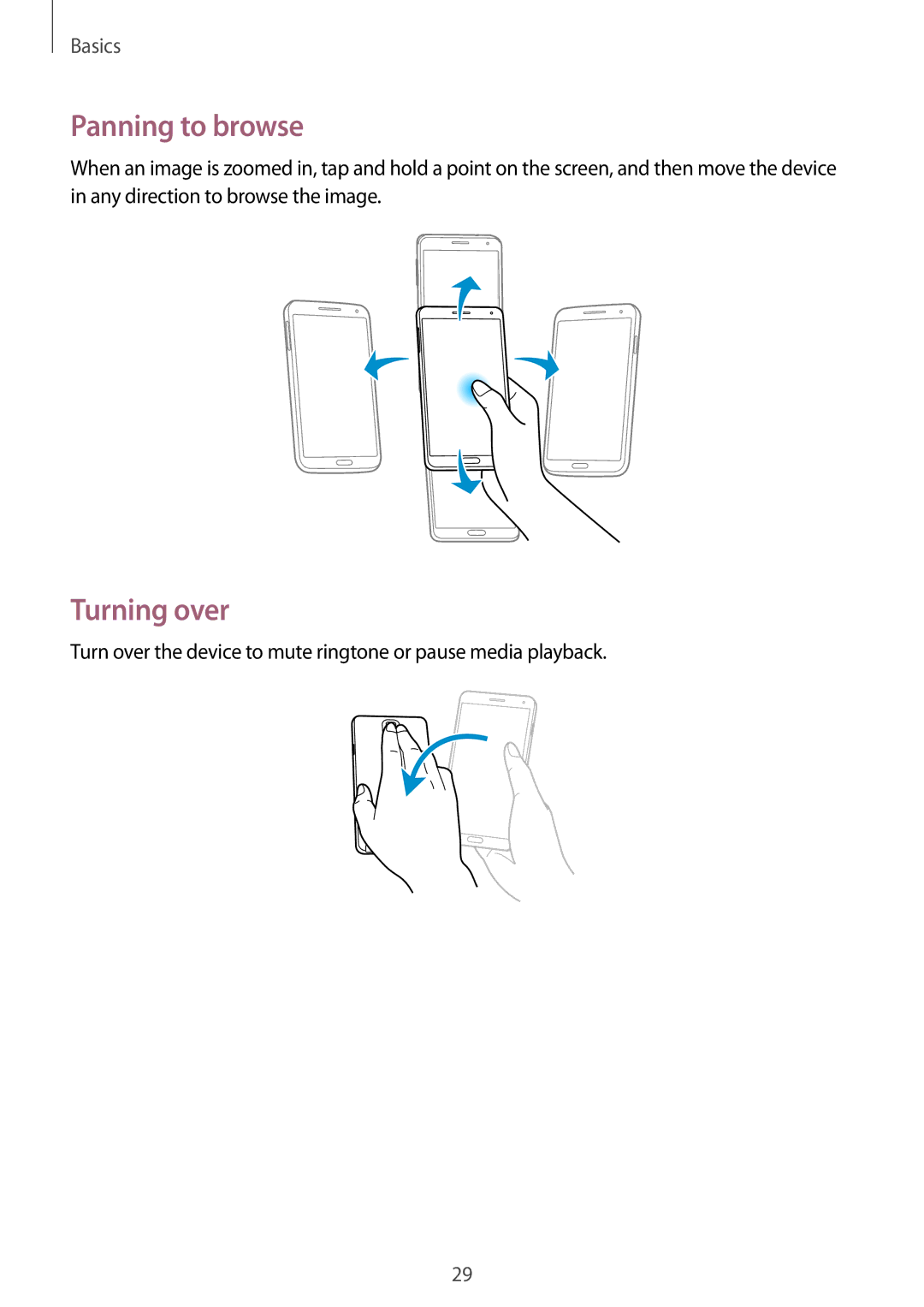 Samsung SM-N9000ZKEXXV, SM-N9000WDEXXV, SM-N9000ZWEXXV, SM-N9000ZIEXXV manual Panning to browse, Turning over 