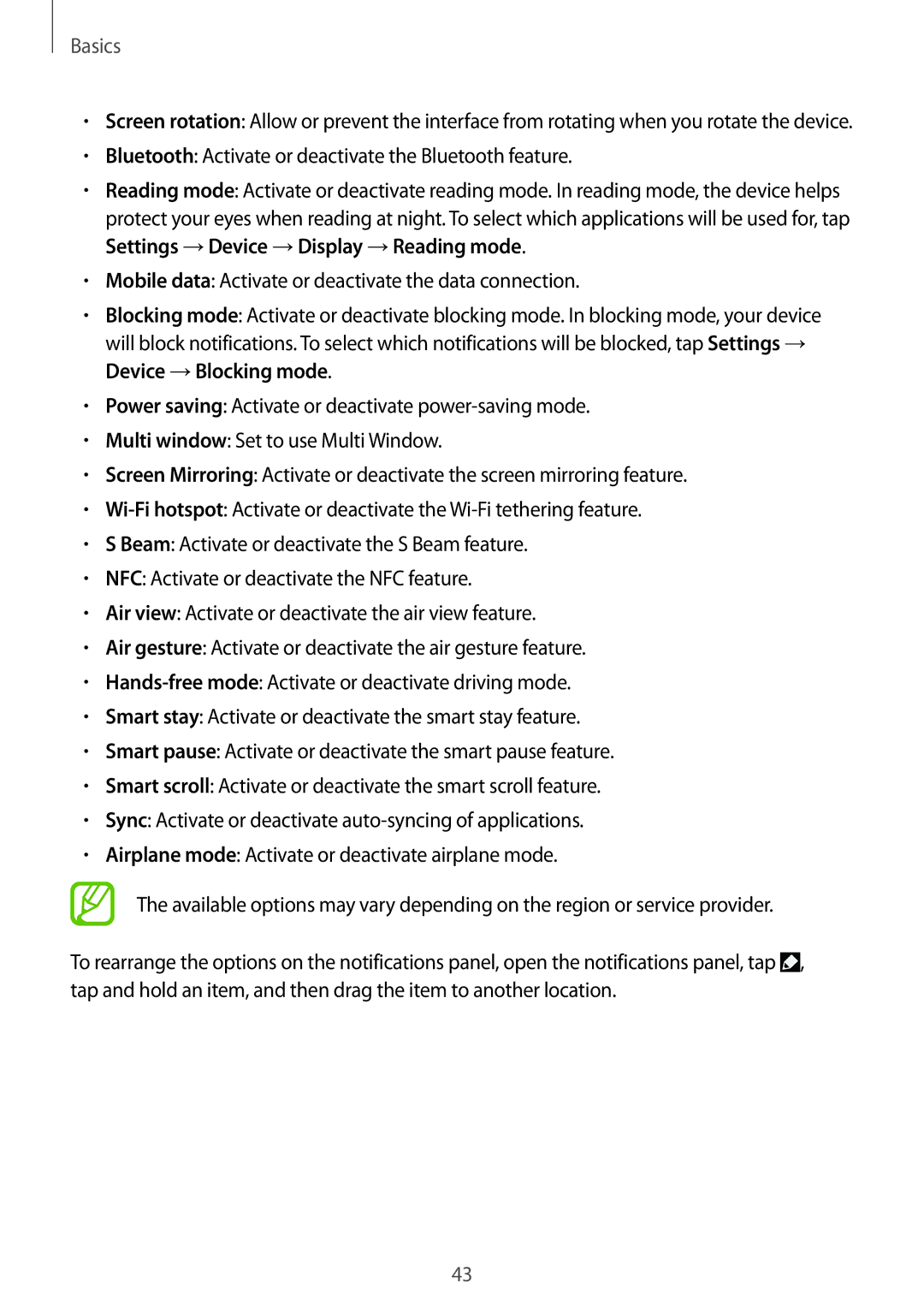 Samsung SM-N9000ZIEXXV, SM-N9000WDEXXV, SM-N9000ZKEXXV manual Bluetooth Activate or deactivate the Bluetooth feature 