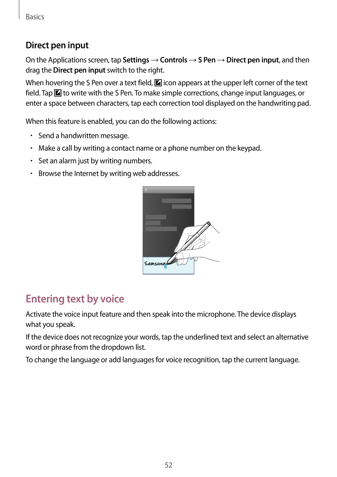 Samsung SM-N9000WDEXXV, SM-N9000ZKEXXV, SM-N9000ZWEXXV, SM-N9000ZIEXXV manual Entering text by voice, Direct pen input 