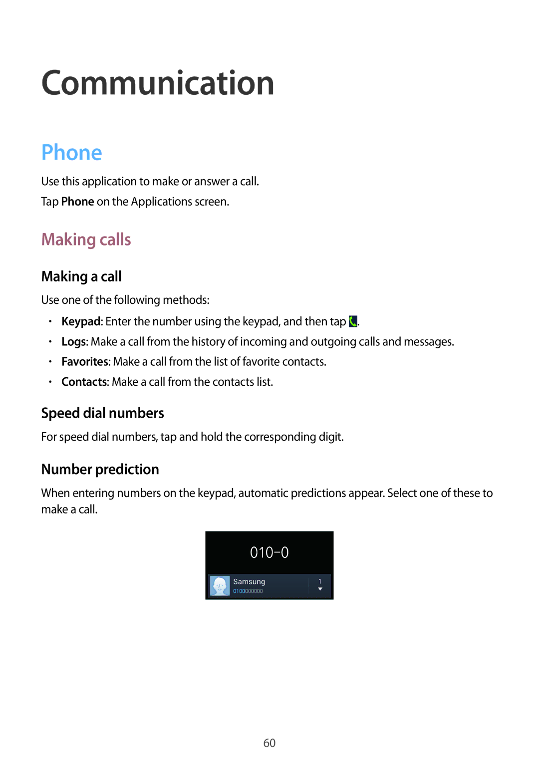 Samsung SM-N9000WDEXXV, SM-N9000ZKEXXV manual Phone, Making calls, Making a call, Speed dial numbers, Number prediction 