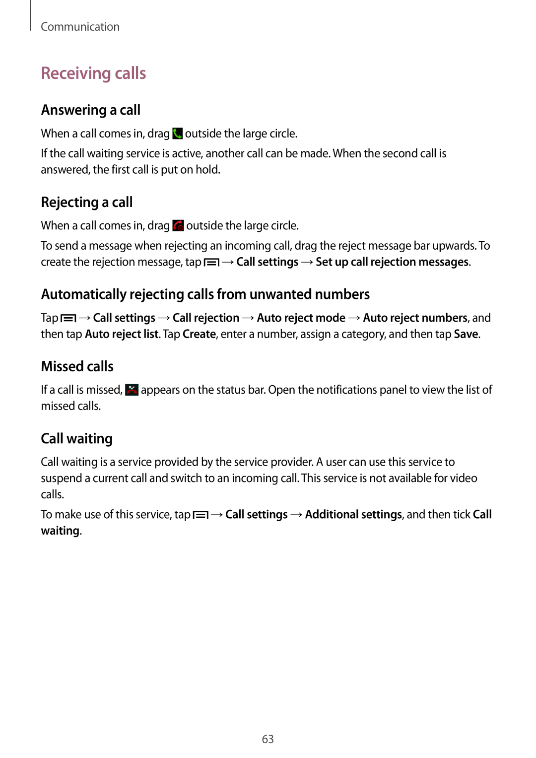 Samsung SM-N9000ZIEXXV, SM-N9000WDEXXV, SM-N9000ZKEXXV, SM-N9000ZWEXXV manual Receiving calls 