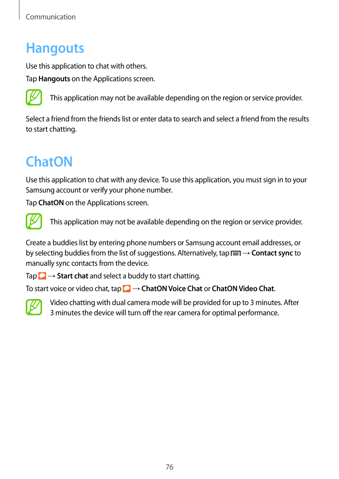 Samsung SM-N9000WDEXXV, SM-N9000ZKEXXV, SM-N9000ZWEXXV, SM-N9000ZIEXXV manual Hangouts, ChatON 