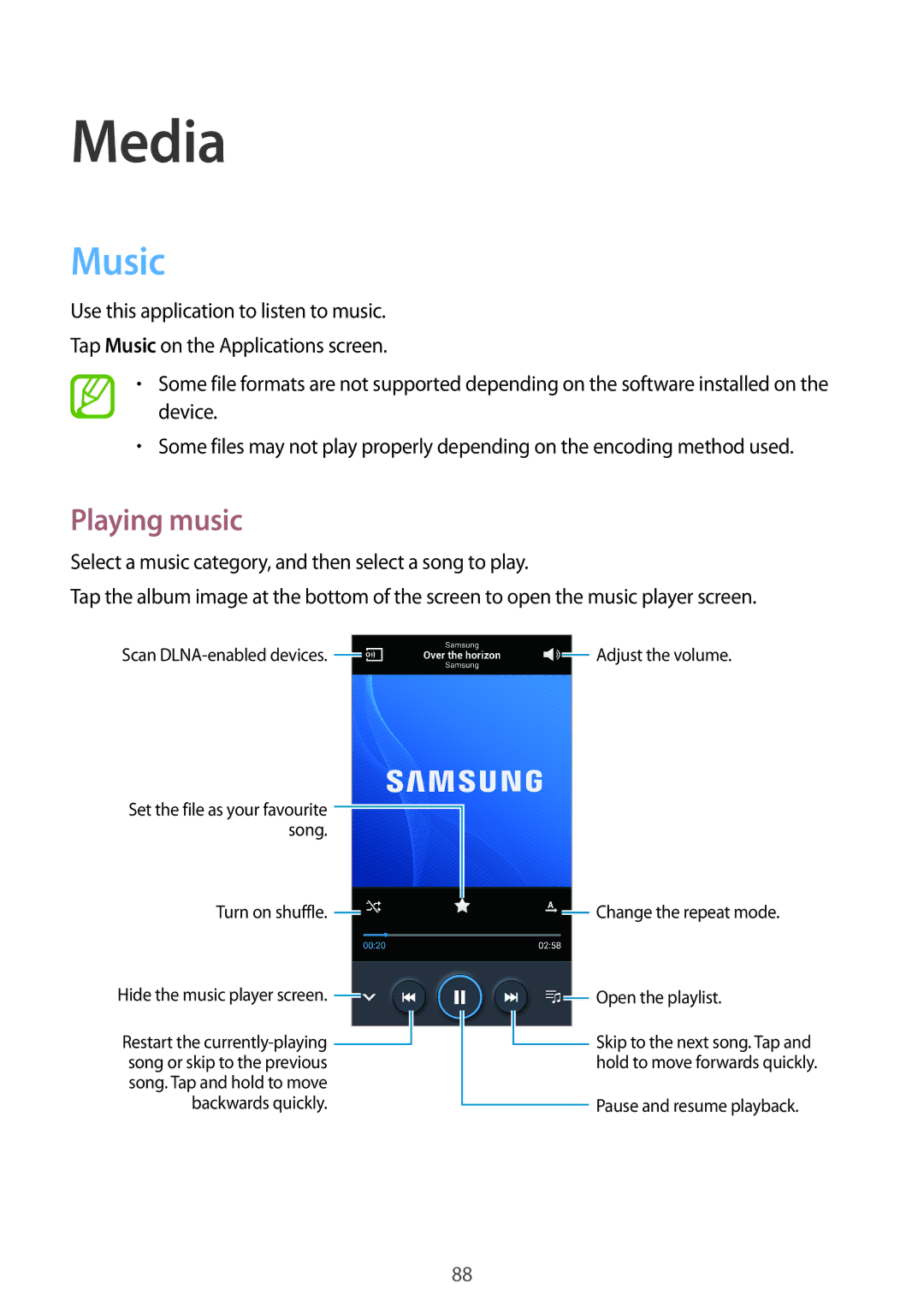 Samsung SM-N9000WDEXXV, SM-N9000ZKEXXV, SM-N9000ZWEXXV, SM-N9000ZIEXXV manual Music, Playing music 