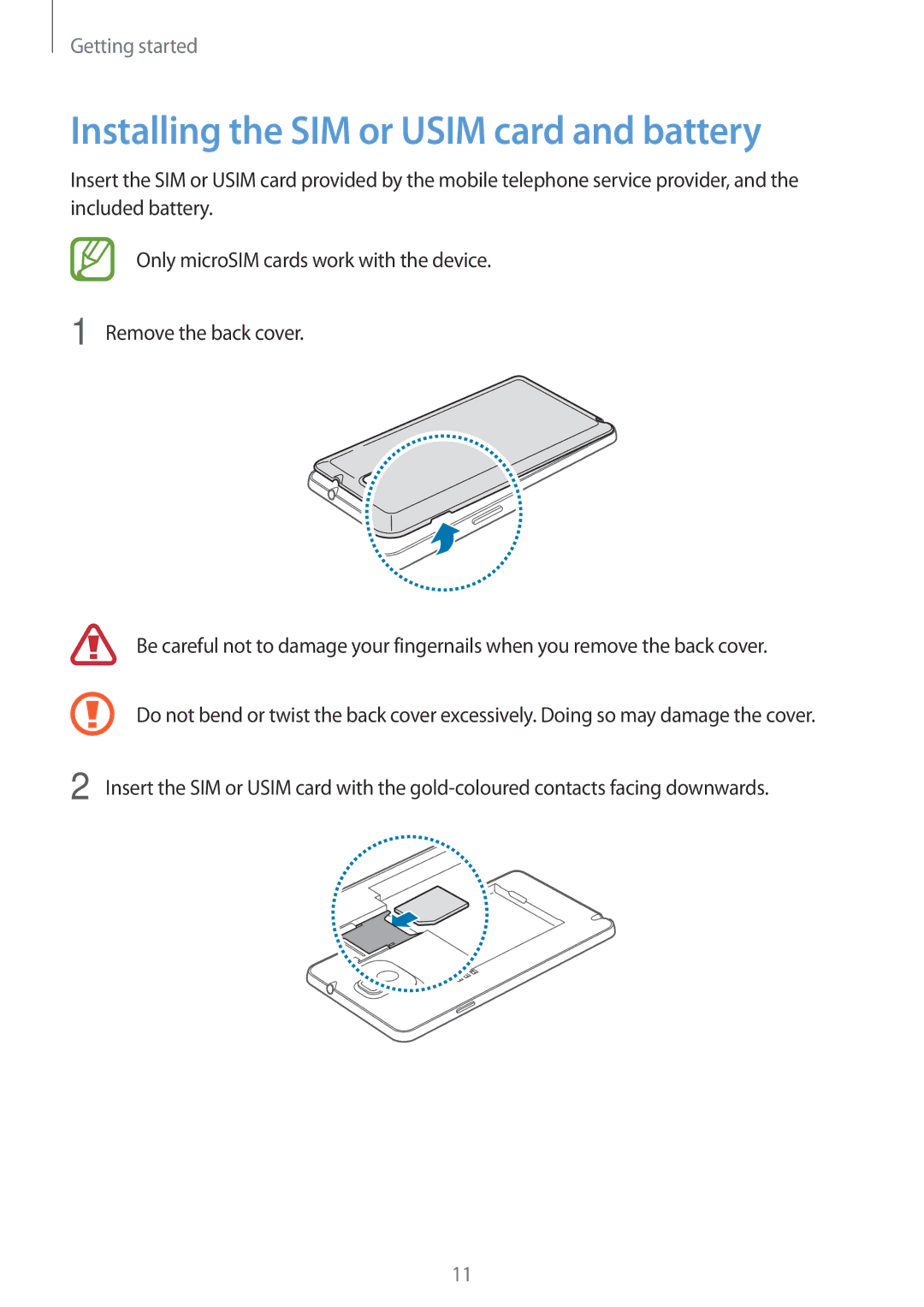 Samsung SM-N9000ZWEMID, SM-N9000ZKEXFE, SM-N9000ZWETHR, SM-N9000ZKETHR manual Installing the SIM or Usim card and battery 