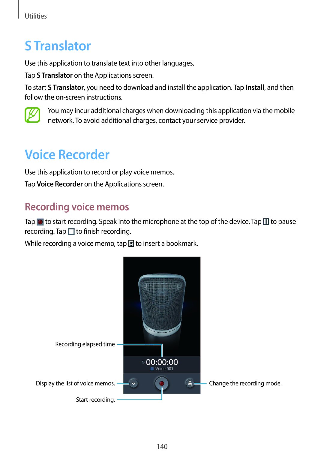 Samsung SM-N9000WDEKSA, SM-N9000ZKEXFE, SM-N9000ZWETHR, SM-N9000ZKETHR Translator, Voice Recorder, Recording voice memos 