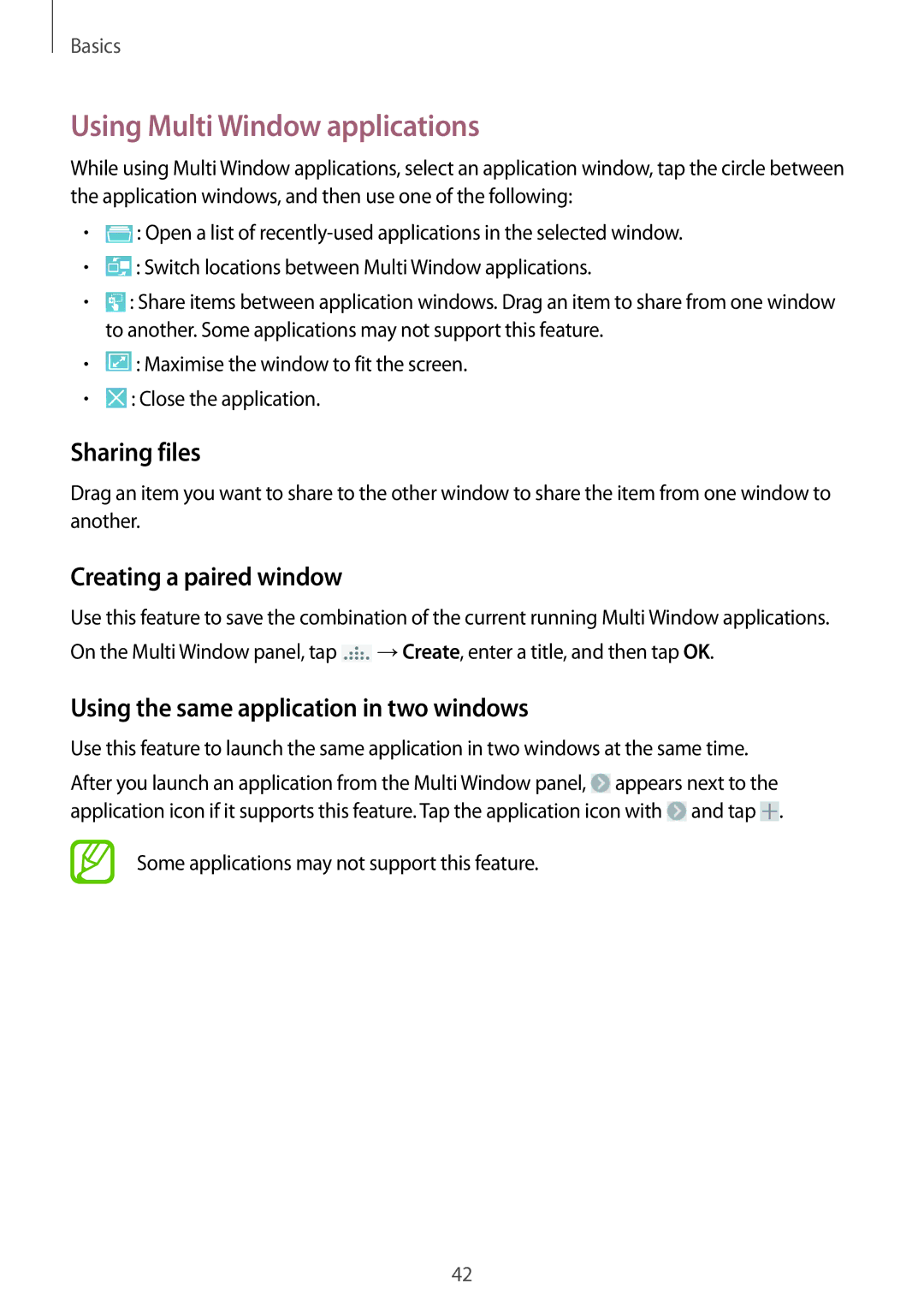 Samsung SM-N9000ZKEPCL, SM-N9000ZKEXFE manual Using Multi Window applications, Sharing files, Creating a paired window 