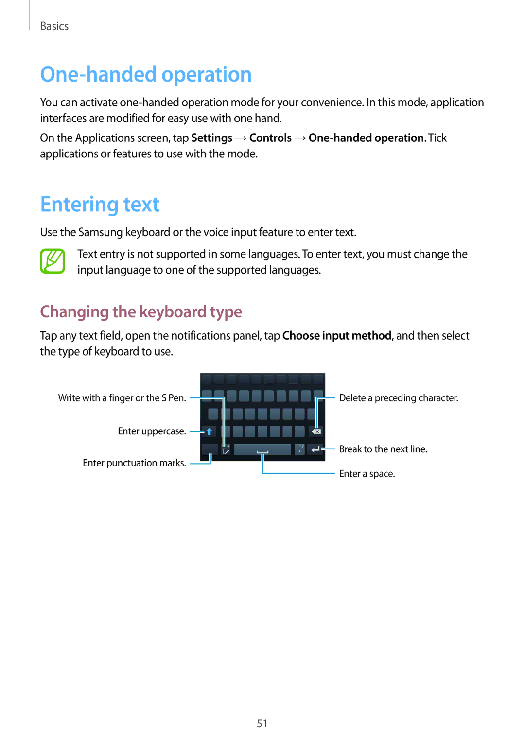 Samsung SM-N9000ZRESER, SM-N9000ZKEXFE, SM-N9000ZWETHR manual One-handed operation, Entering text, Changing the keyboard type 