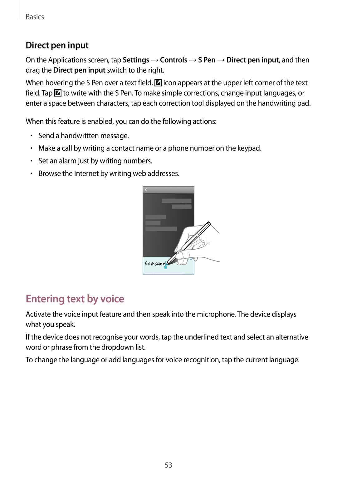 Samsung SM-N9000WDESER, SM-N9000ZKEXFE, SM-N9000ZWETHR, SM-N9000ZKETHR manual Entering text by voice, Direct pen input 