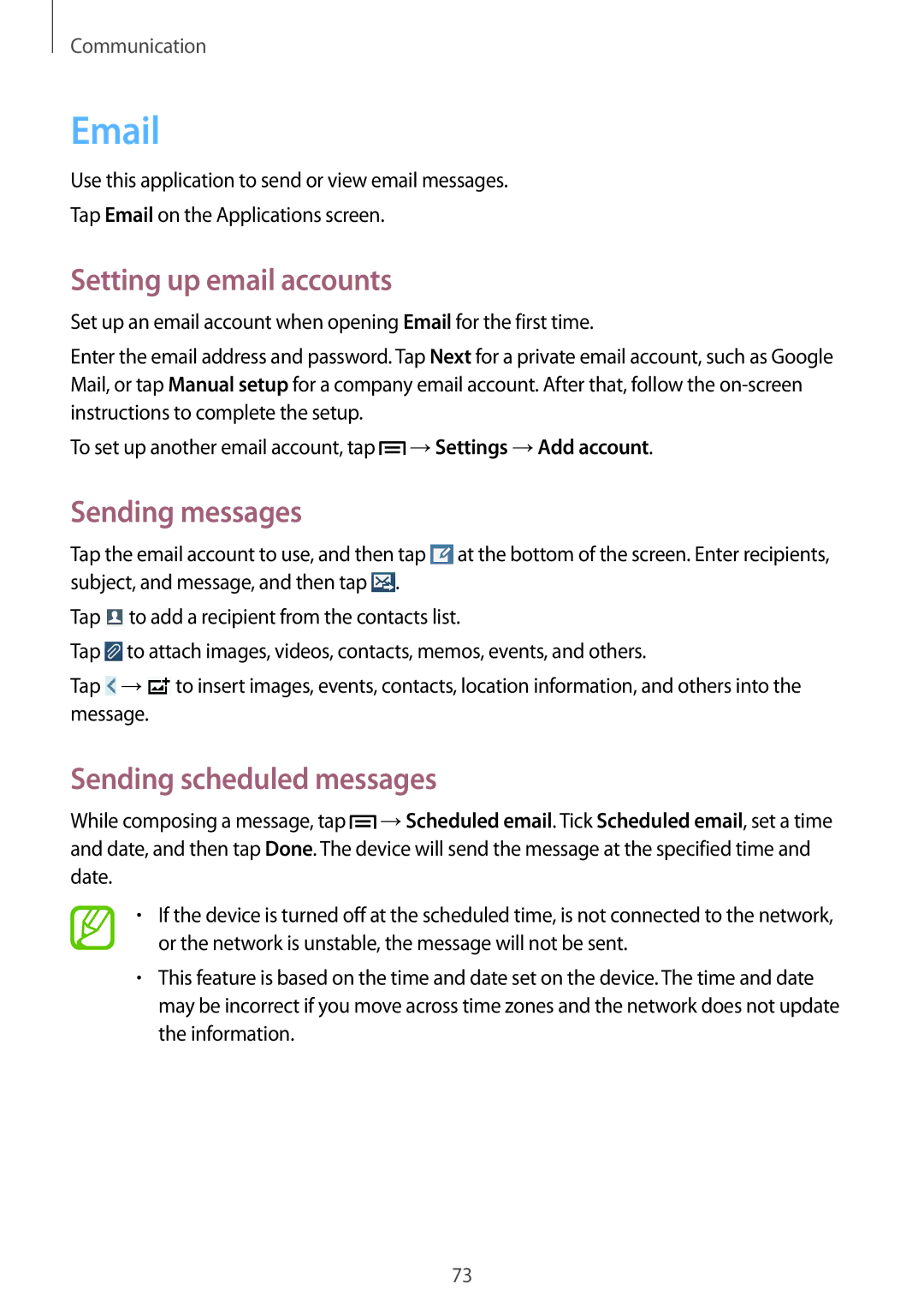 Samsung SM-N9000WDEAFR, SM-N9000ZKEXFE, SM-N9000ZWETHR, SM-N9000ZKETHR, SM-N9000WDEMID manual Setting up email accounts 