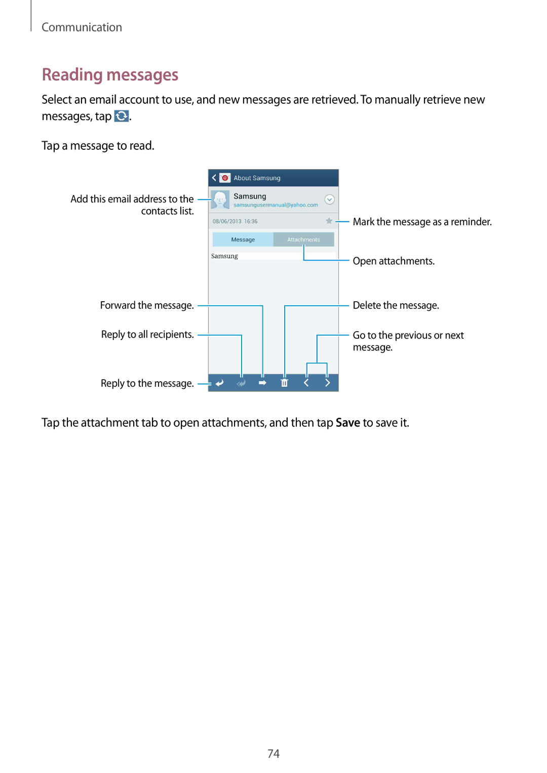 Samsung SM-N9000WDELYS, SM-N9000ZKEXFE, SM-N9000ZWETHR, SM-N9000ZKETHR, SM-N9000WDEMID, SM-N9000BDEEGY manual Reading messages 