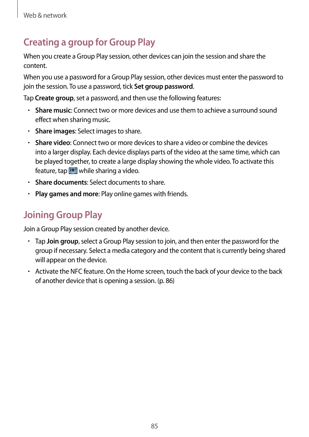 Samsung SM-N9000WDEKSA, SM-N9000ZKEXFE, SM-N9000ZWETHR, SM-N9000ZKETHR Creating a group for Group Play, Joining Group Play 