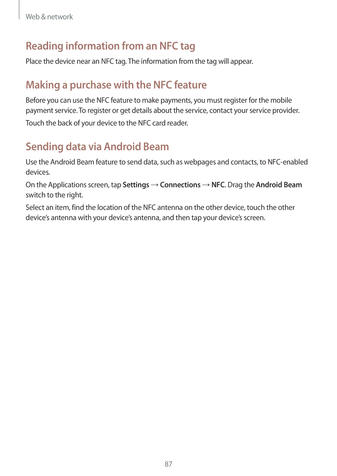 Samsung SM-N9000ZREKSA, SM-N9000ZKEXFE manual Reading information from an NFC tag, Making a purchase with the NFC feature 