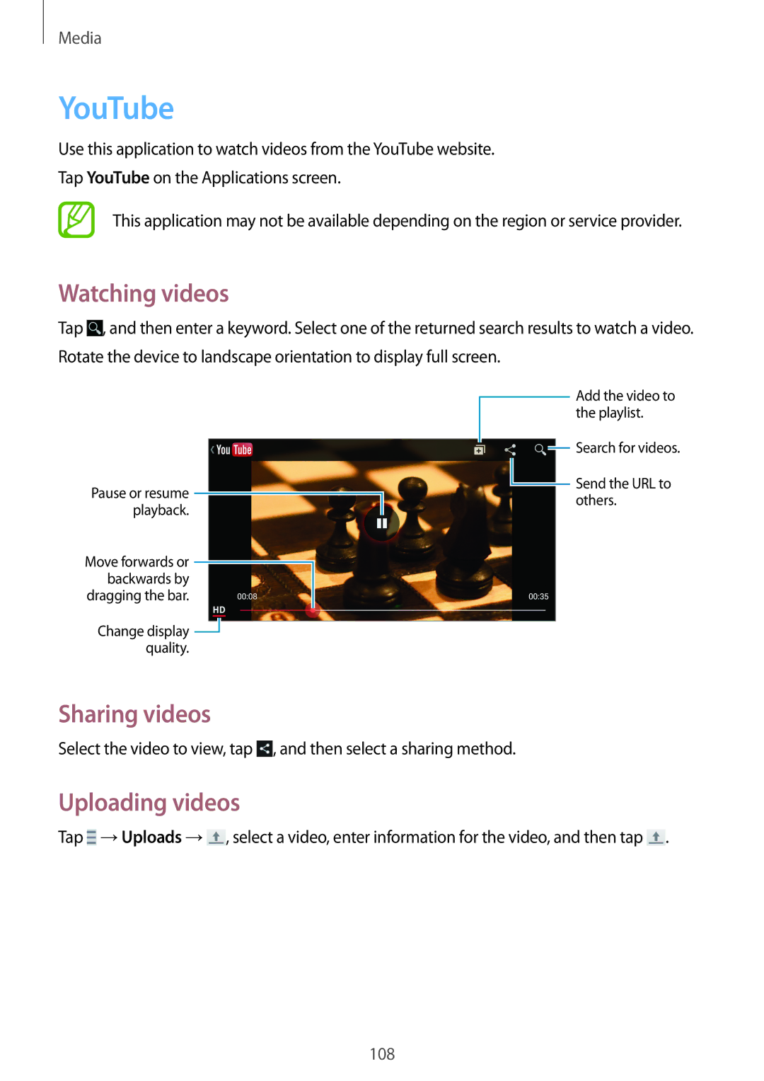 Samsung SM-N9005 user manual YouTube, Watching videos, Uploading videos 