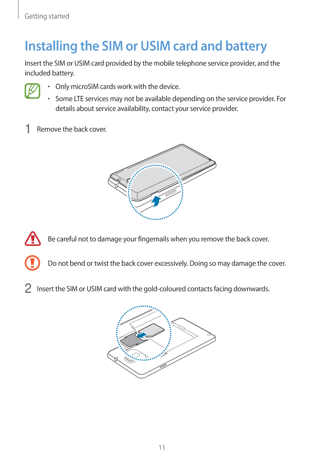 Samsung SM-N9005 user manual Installing the SIM or Usim card and battery 