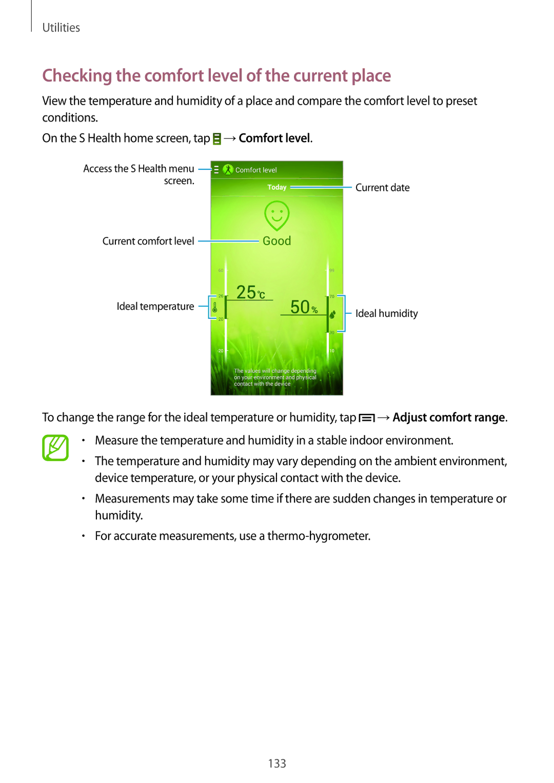 Samsung SM-N9005 user manual Checking the comfort level of the current place 