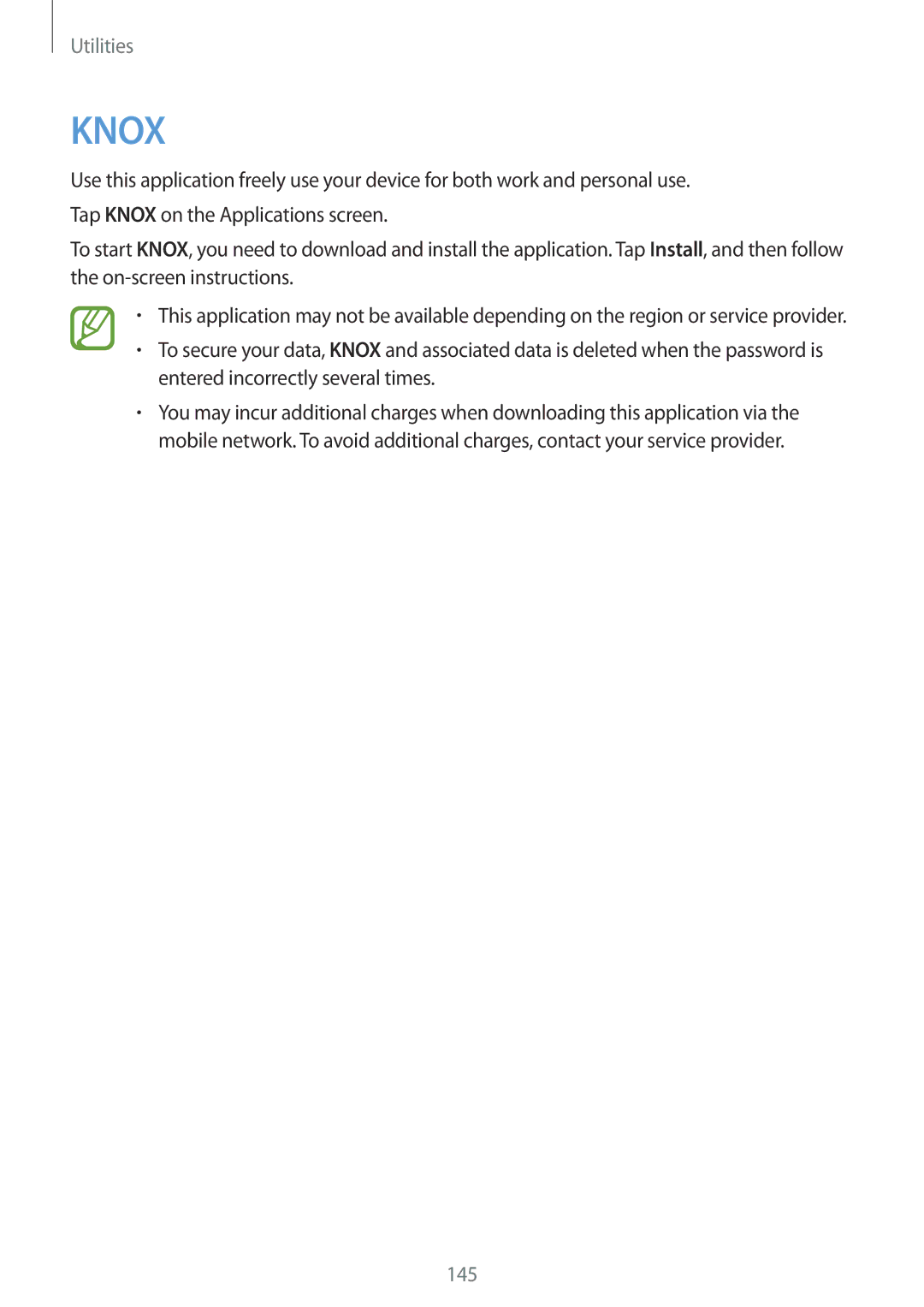 Samsung SM-N9005 user manual Knox 