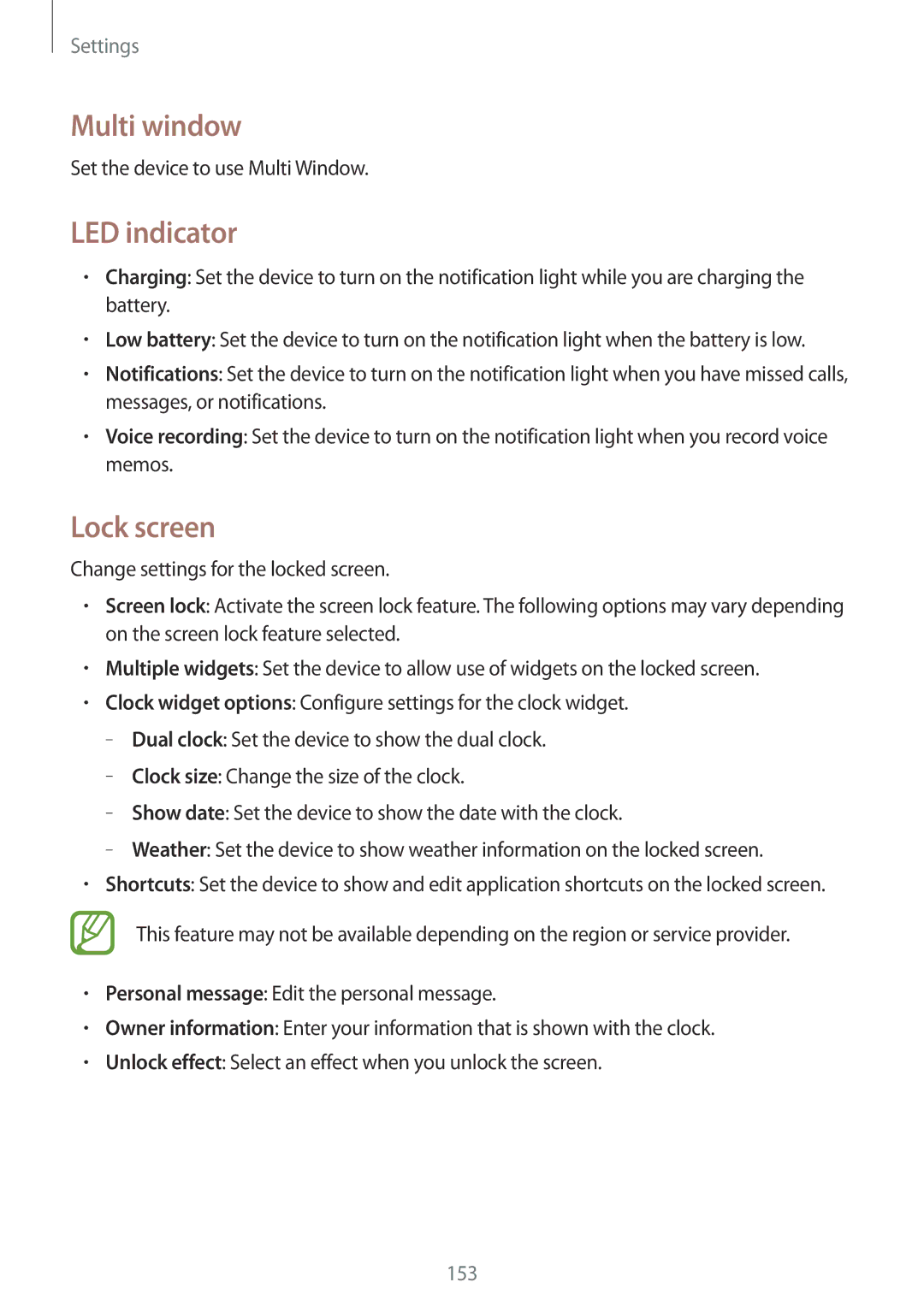 Samsung SM-N9005 user manual Multi window, LED indicator, Lock screen, Set the device to use Multi Window 