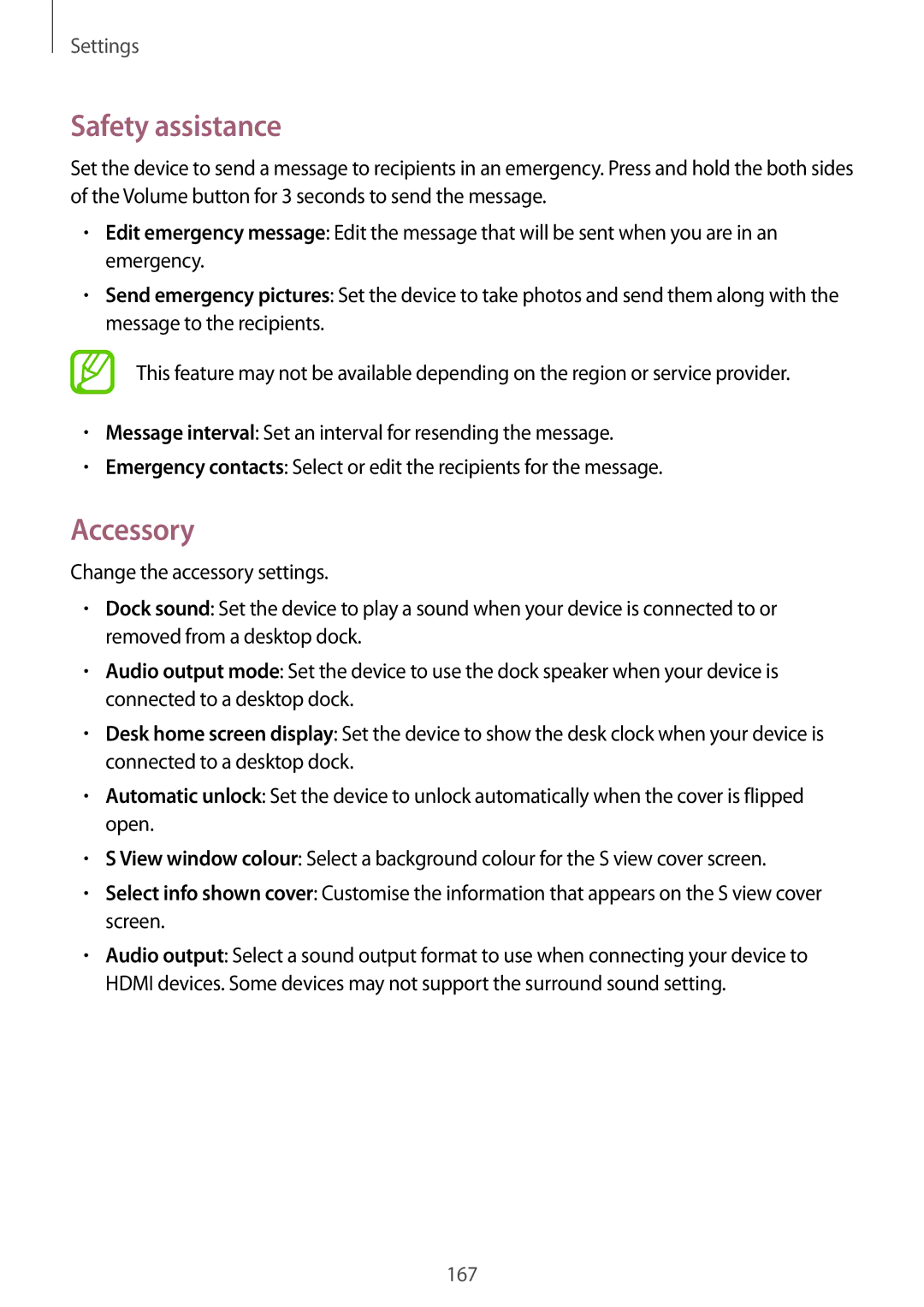 Samsung SM-N9005 user manual Safety assistance, Accessory 