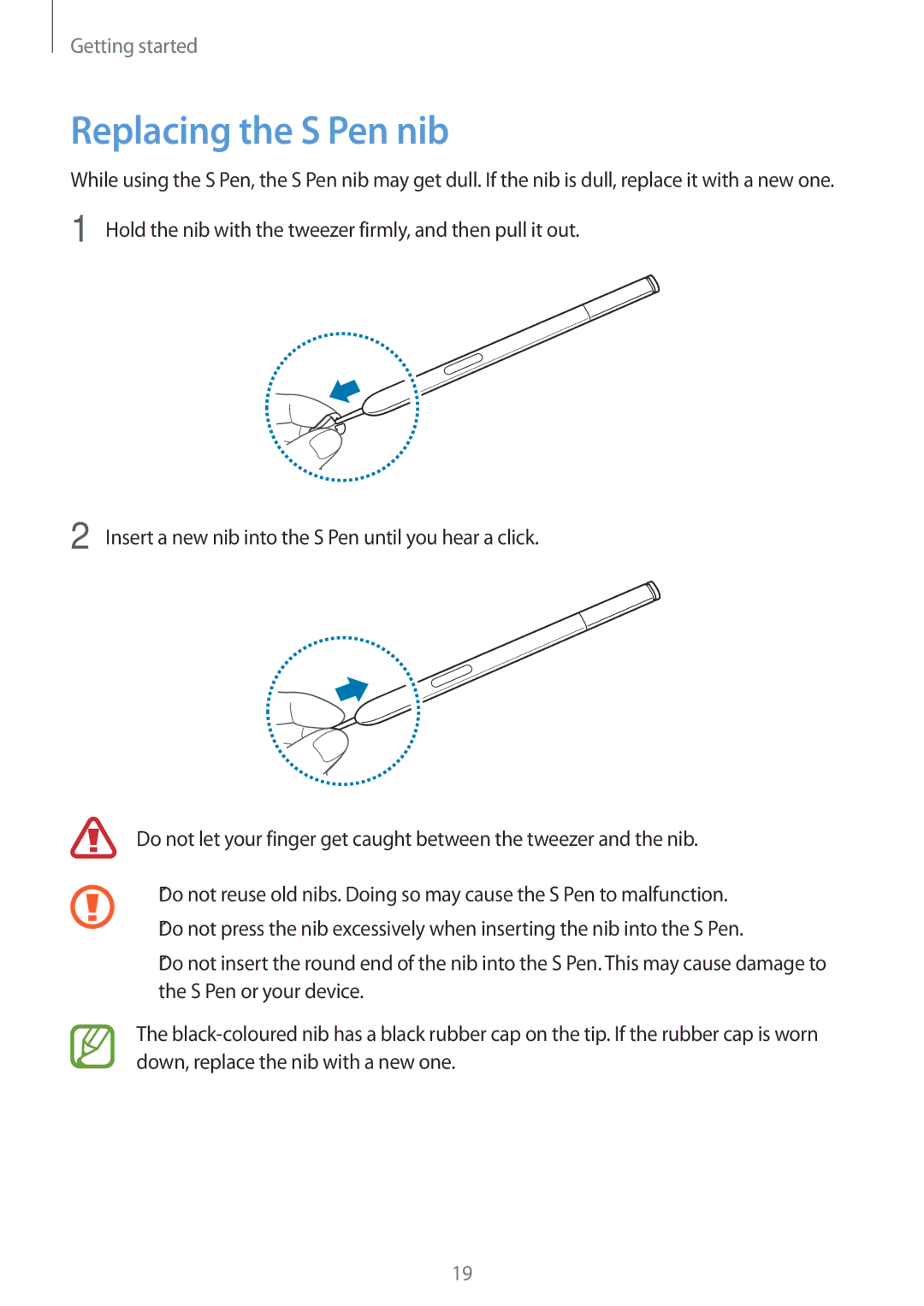 Samsung SM-N9005 user manual Replacing the S Pen nib 