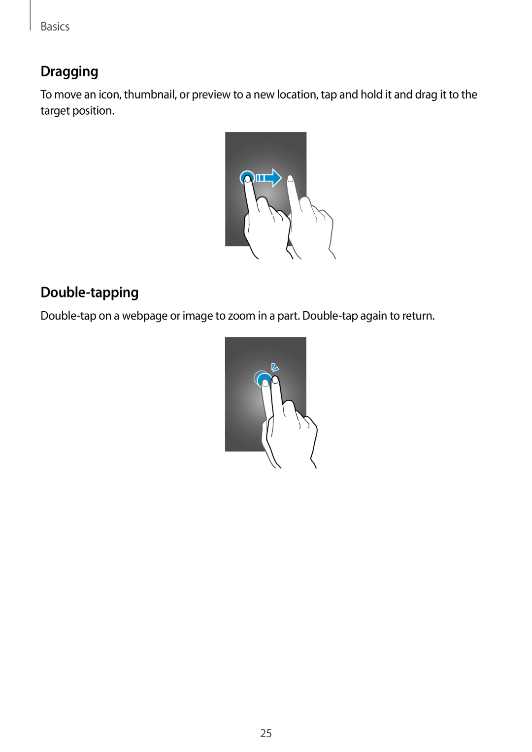 Samsung SM-N9005 user manual Dragging, Double-tapping 