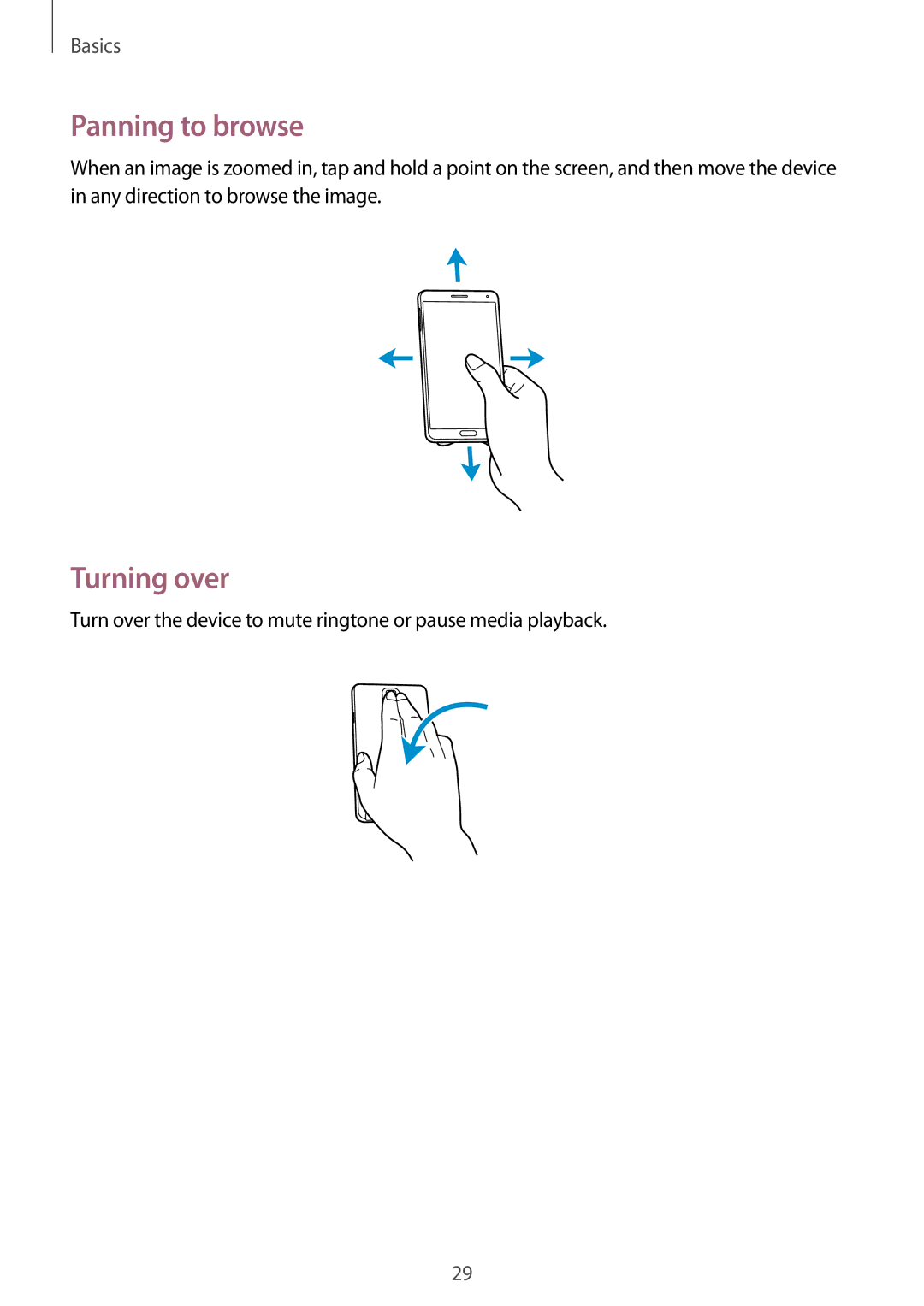 Samsung SM-N9005 user manual Panning to browse, Turning over 