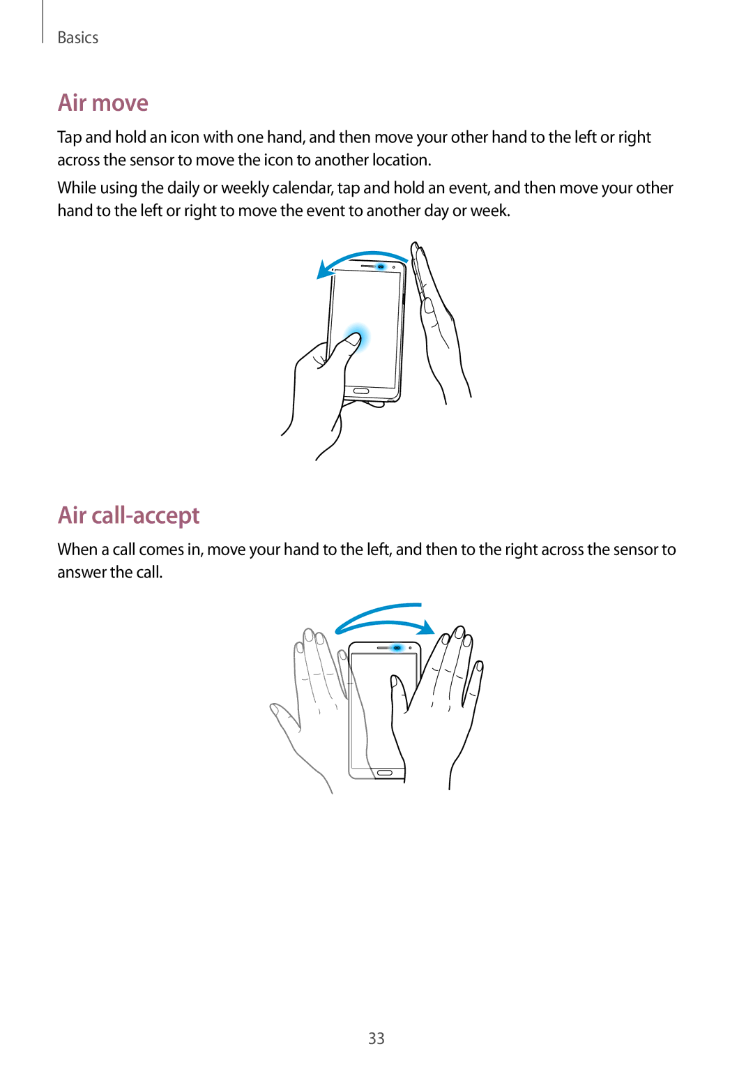 Samsung SM-N9005 user manual Air move, Air call-accept 