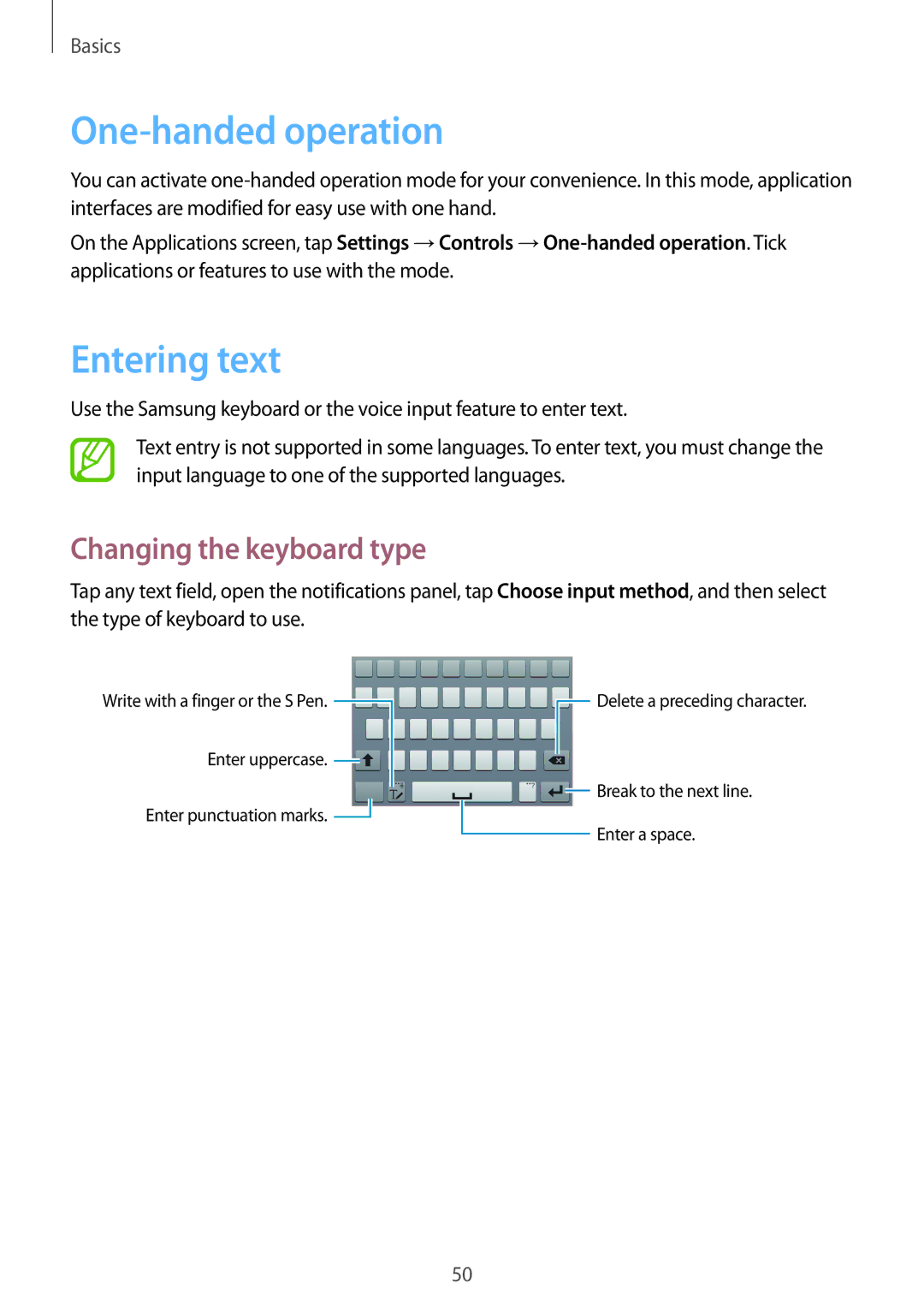 Samsung SM-N9005 user manual One-handed operation, Entering text, Changing the keyboard type 