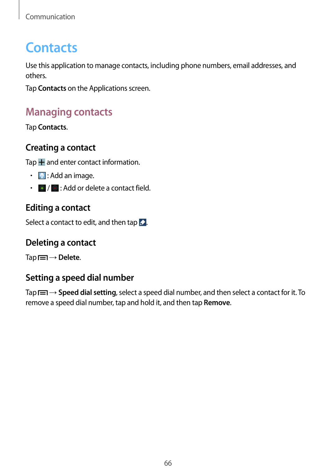 Samsung SM-N9005 user manual Contacts, Managing contacts 