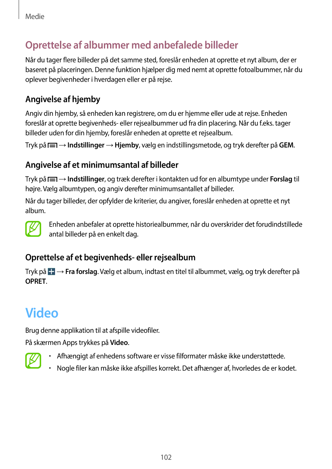Samsung SM-N9005WDENEE, SM-N9005ZKENEE manual Video, Oprettelse af albummer med anbefalede billeder, Angivelse af hjemby 