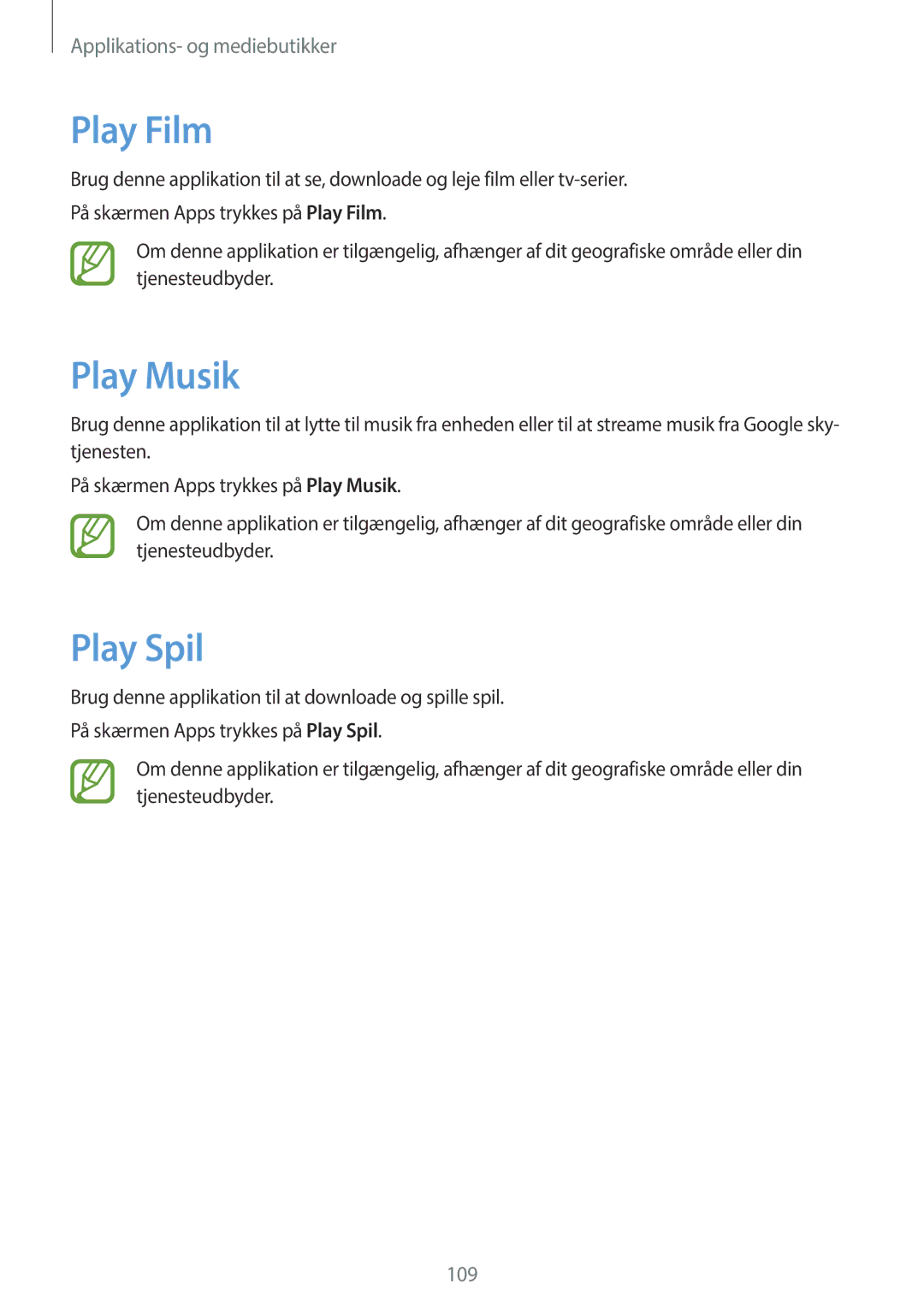 Samsung SM-N9005ZKENEE, SM-N9005WDENEE, SM-N9005ZIENEE, SM-N9005BDENEE, SM-N9005ZWENEE manual Play Film, Play Musik, Play Spil 