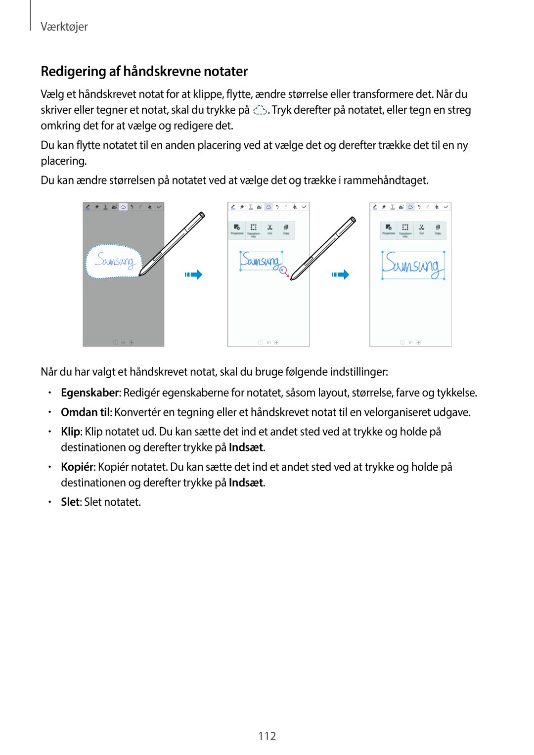 Samsung SM-N9005ZWENEE, SM-N9005WDENEE, SM-N9005ZKENEE, SM-N9005ZIENEE, SM-N9005BDENEE manual Redigering af håndskrevne notater 