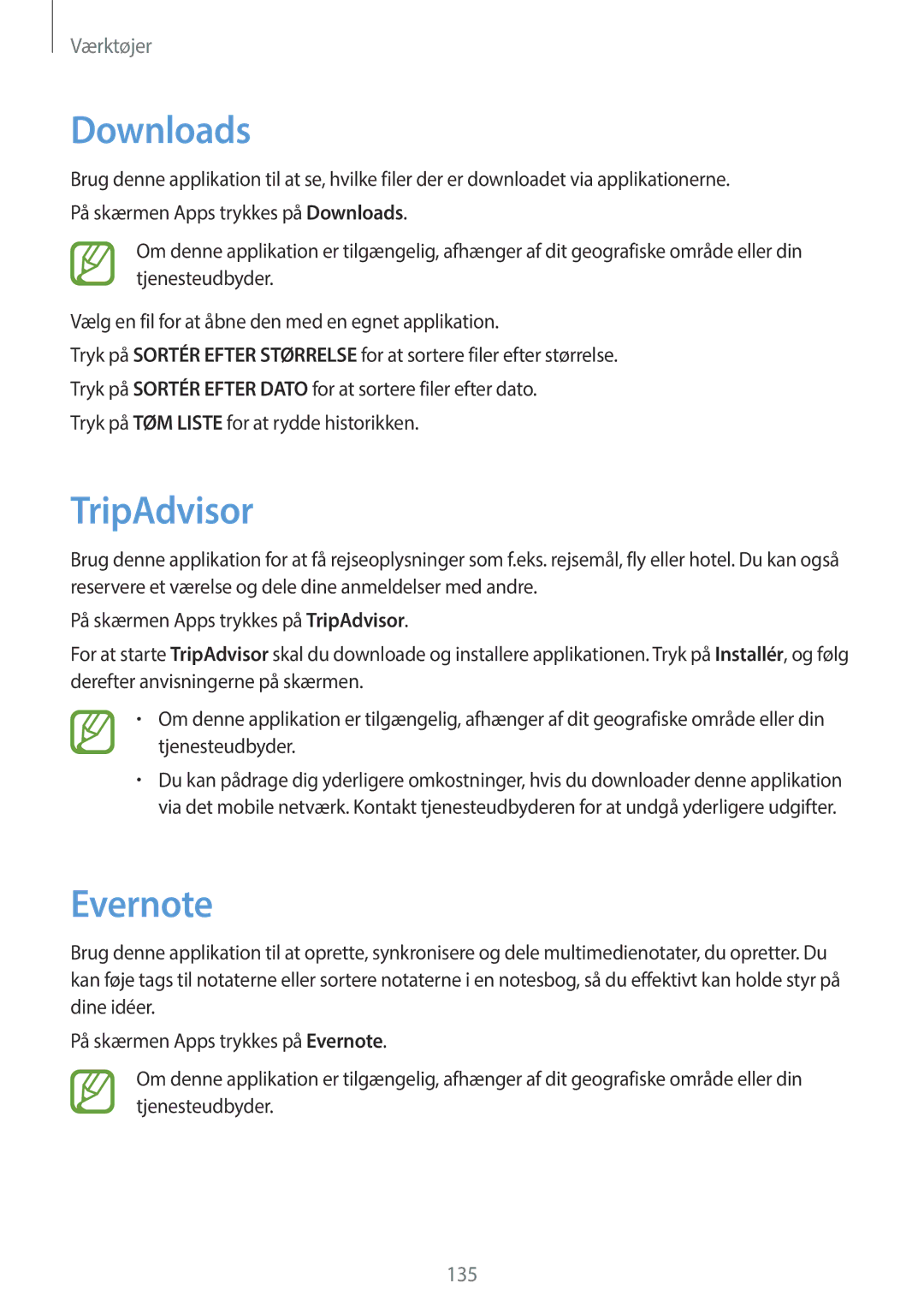 Samsung SM-N9005BDENEE, SM-N9005WDENEE, SM-N9005ZKENEE, SM-N9005ZIENEE, SM-N9005ZWENEE manual Downloads, TripAdvisor, Evernote 