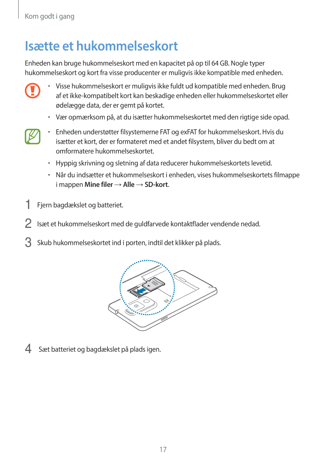 Samsung SM-N9005ZRENEE, SM-N9005WDENEE, SM-N9005ZKENEE, SM-N9005ZIENEE, SM-N9005BDENEE manual Isætte et hukommelseskort 