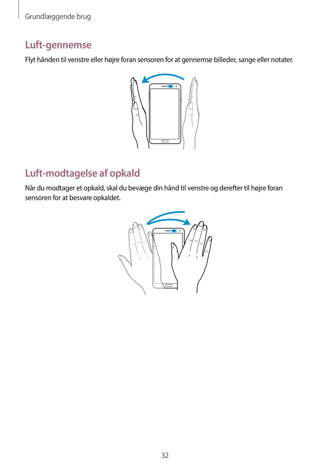 Samsung SM-N9005ZIENEE, SM-N9005WDENEE, SM-N9005ZKENEE, SM-N9005BDENEE manual Luft-gennemse, Luft-modtagelse af opkald 