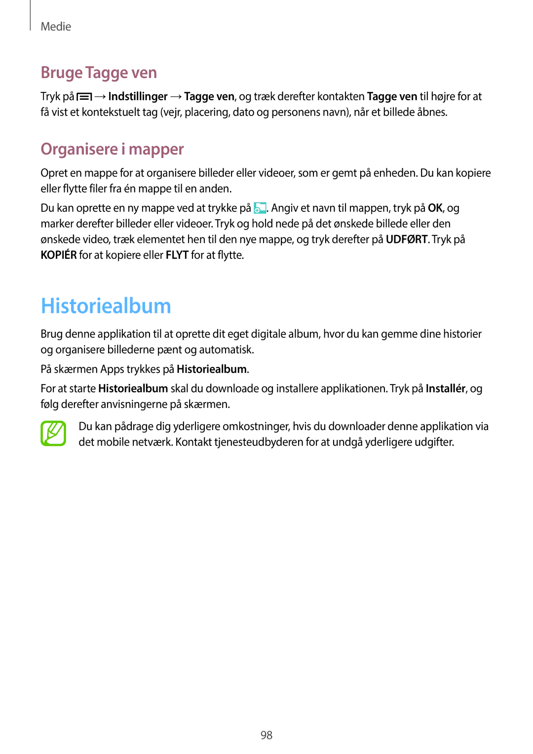 Samsung SM-N9005ZIENEE, SM-N9005WDENEE, SM-N9005ZKENEE, SM-N9005BDENEE, SM-N9005ZWENEE manual Historiealbum, Bruge Tagge ven 