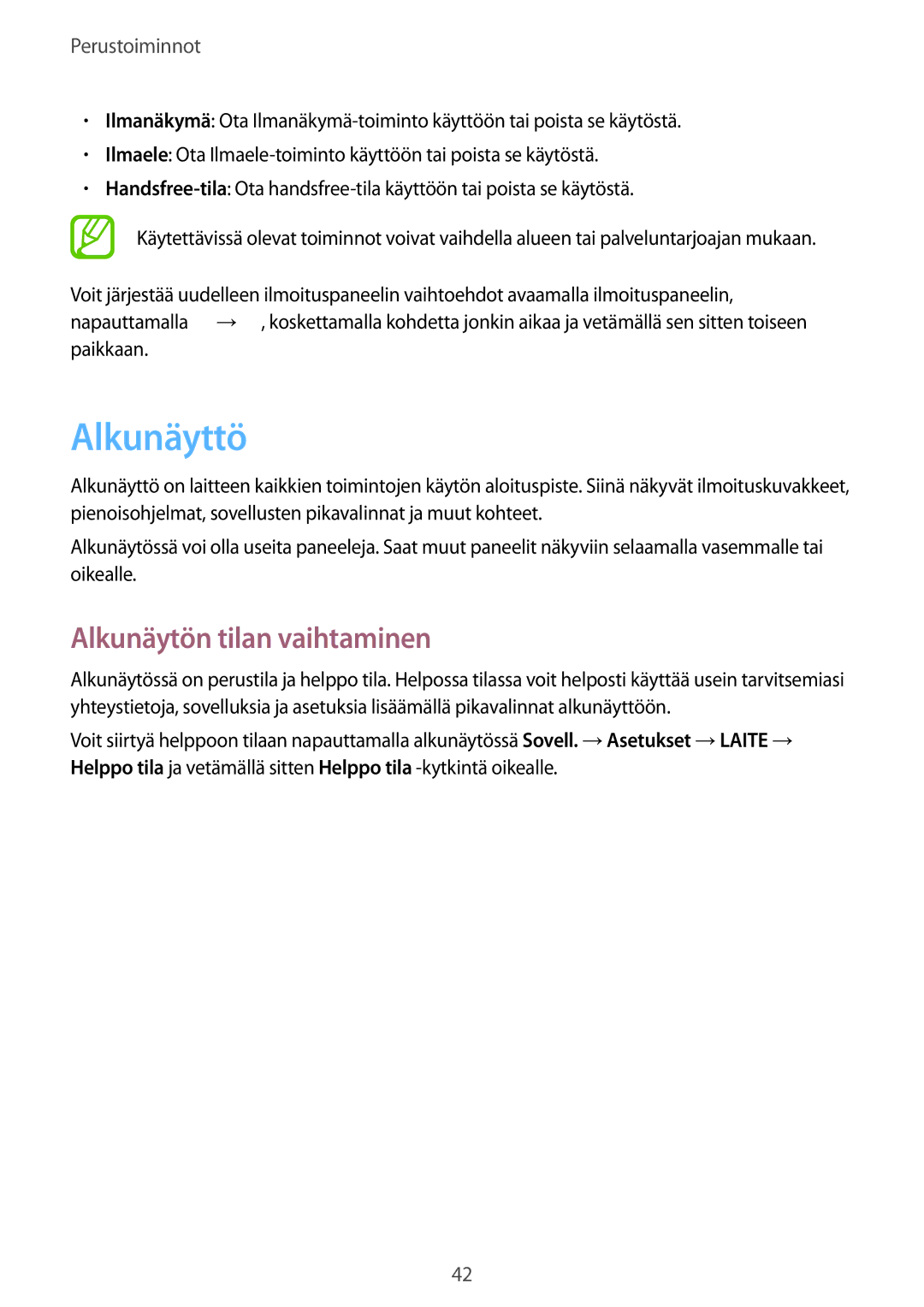 Samsung SM-N9005WDENEE, SM-N9005ZKENEE, SM-N9005ZIENEE, SM-N9005BDENEE manual Alkunäyttö, Alkunäytön tilan vaihtaminen 