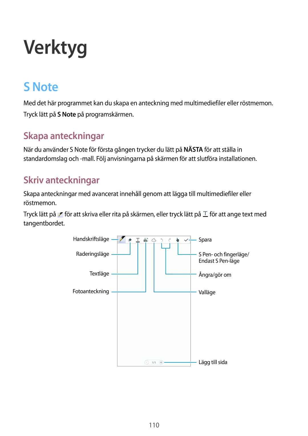 Samsung SM-N9005ZIENEE, SM-N9005WDENEE, SM-N9005ZKENEE, SM-N9005BDENEE manual Verktyg, Skapa anteckningar, Skriv anteckningar 