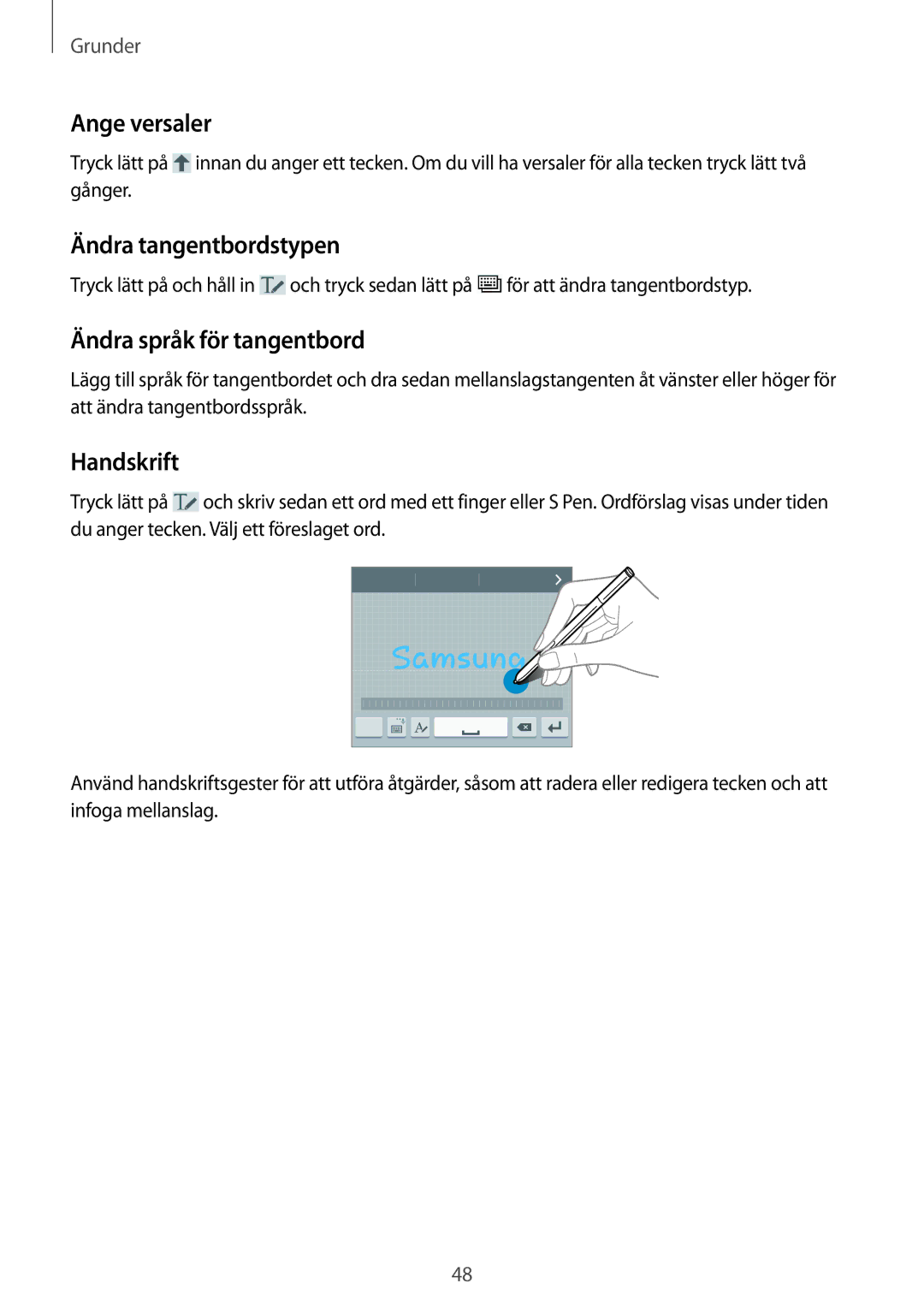 Samsung SM-N9005WDENEE, SM-N9005ZKENEE Ange versaler, Ändra tangentbordstypen, Ändra språk för tangentbord, Handskrift 