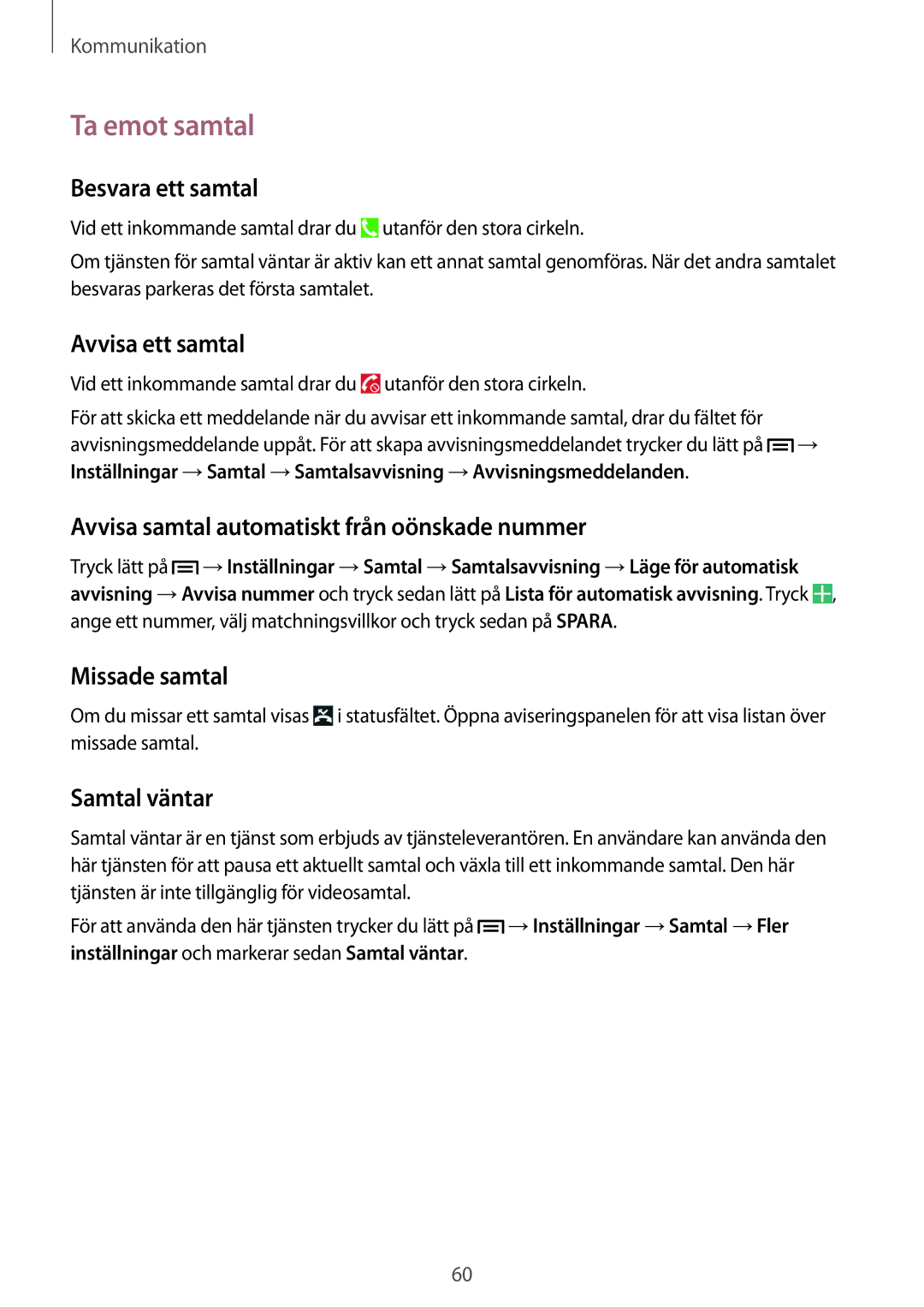 Samsung SM-N9005WDENEE, SM-N9005ZKENEE, SM-N9005ZIENEE, SM-N9005BDENEE, SM-N9005ZWENEE, SM-N9005ZRENEE manual Ta emot samtal 