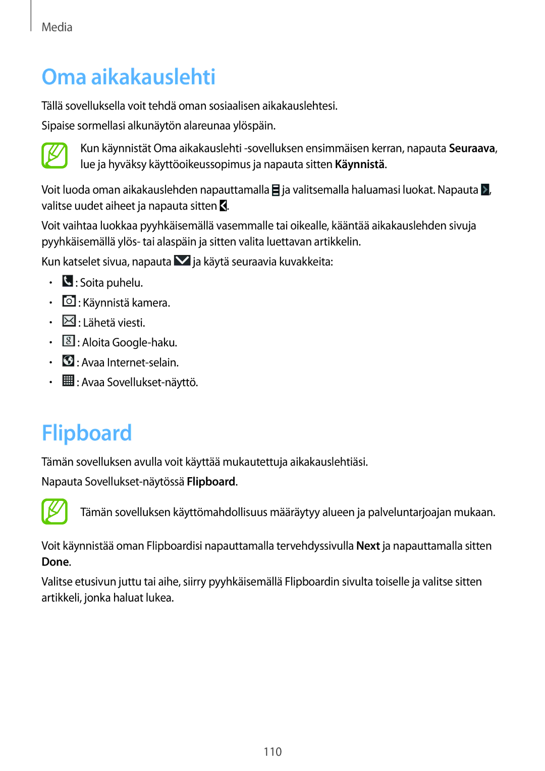 Samsung SM-N9005ZIENEE, SM-N9005WDENEE, SM-N9005ZKENEE, SM-N9005BDENEE, SM-N9005ZWENEE manual Oma aikakauslehti, Flipboard 